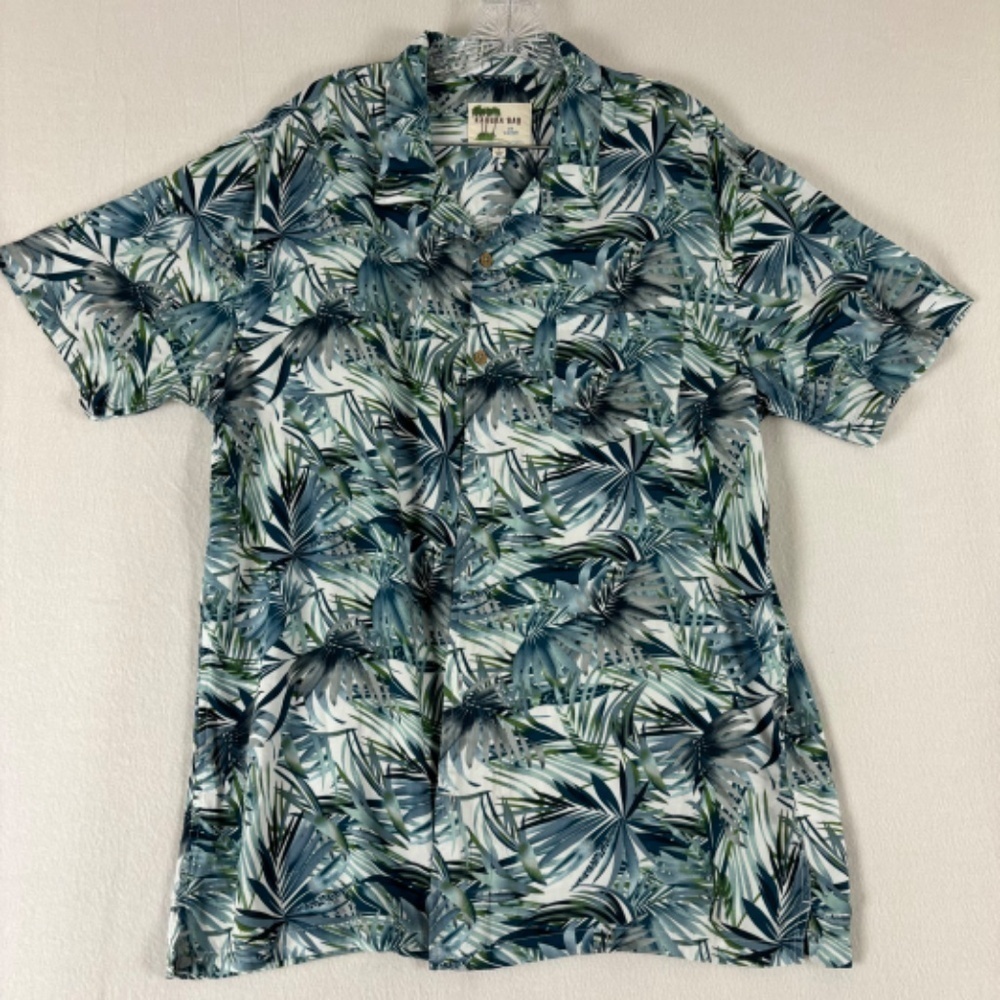 KAHUNA BAY by Visitor Tropical Palm Tree Leaves Short Sleeve Button Down Shirt L